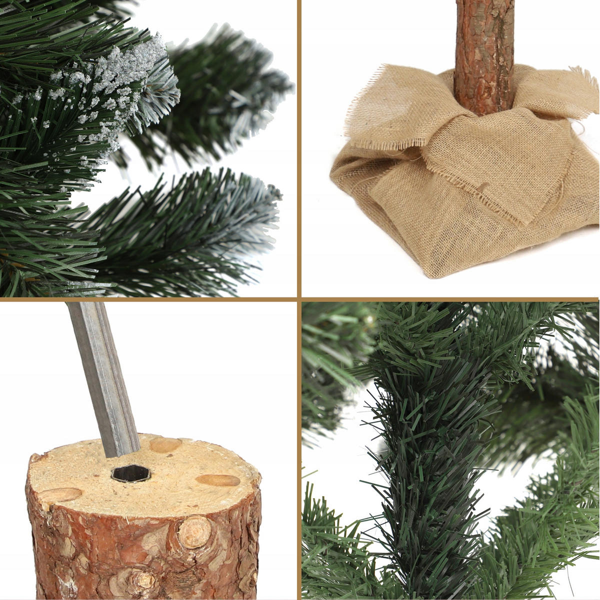 KADAX Künstlicher Weihnachtsbaum auf Stamm, Diamant, 180 cm, Kiefer - Braun/Grün, Holz/Kunststoff (180cm) - KADAX