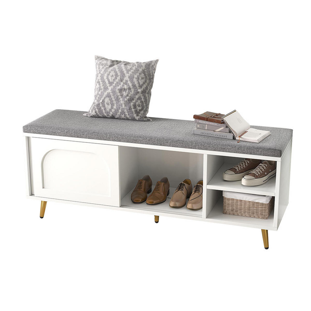 SCHUHBANK in B121×T35×H49cm,Weiß - Weiß, Holz/Holzwerkstoff (35/49/121cm) - KOMHTOM