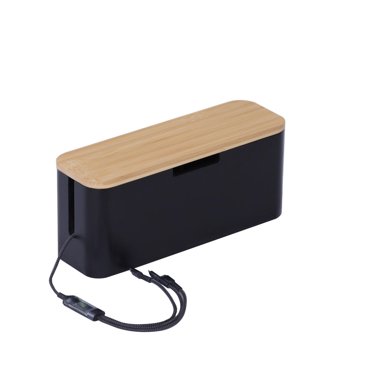 KABELBOX - Schwarz, Holz/Metall (11/34/14.5cm) - Relaxdays