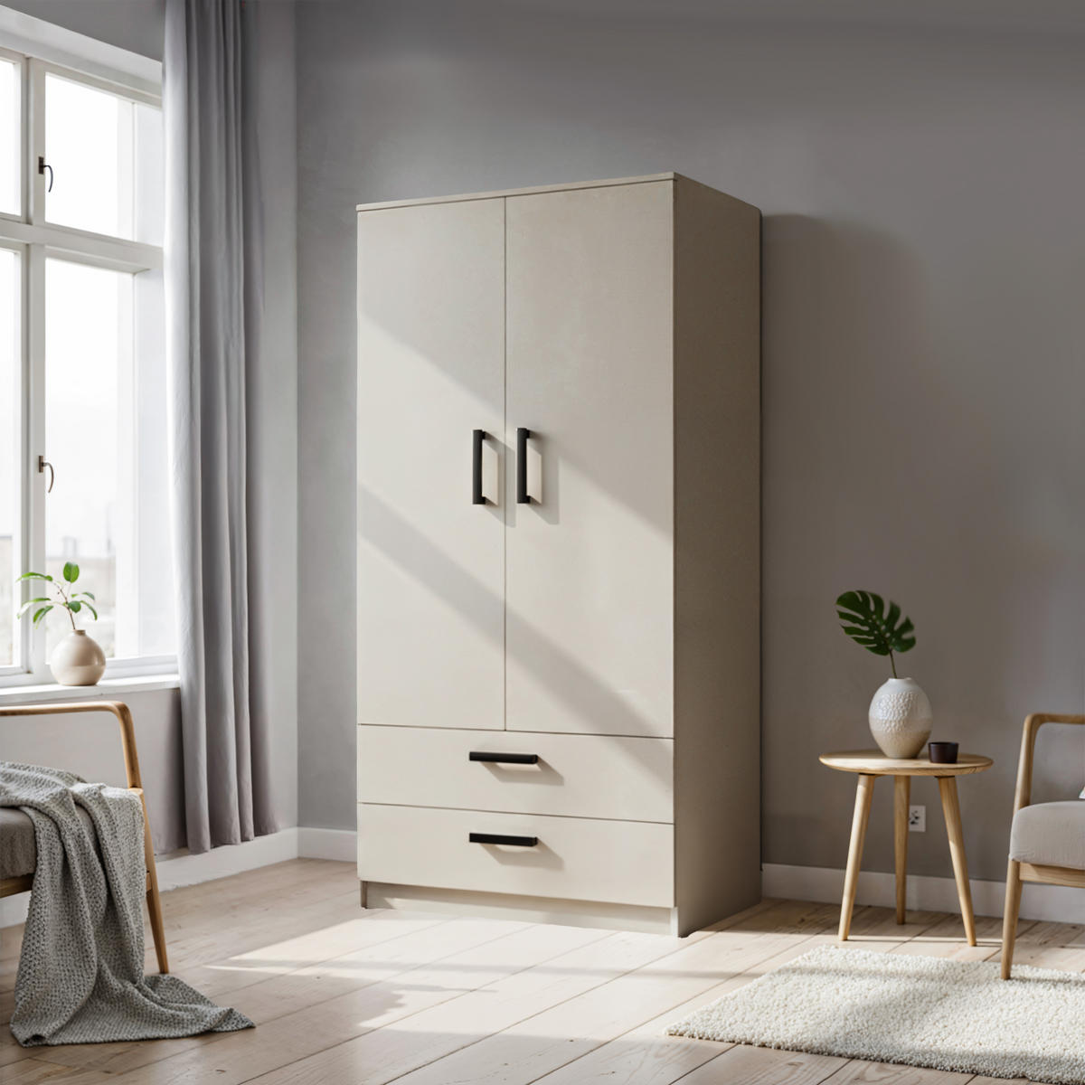 DREHTÜRENSCHRANK Tamara 90 cm, mit Schubladen, 2-türig, kaschmir - Kaschmir, Kunststoff (180/180/90cm) - Margaret Hadas24