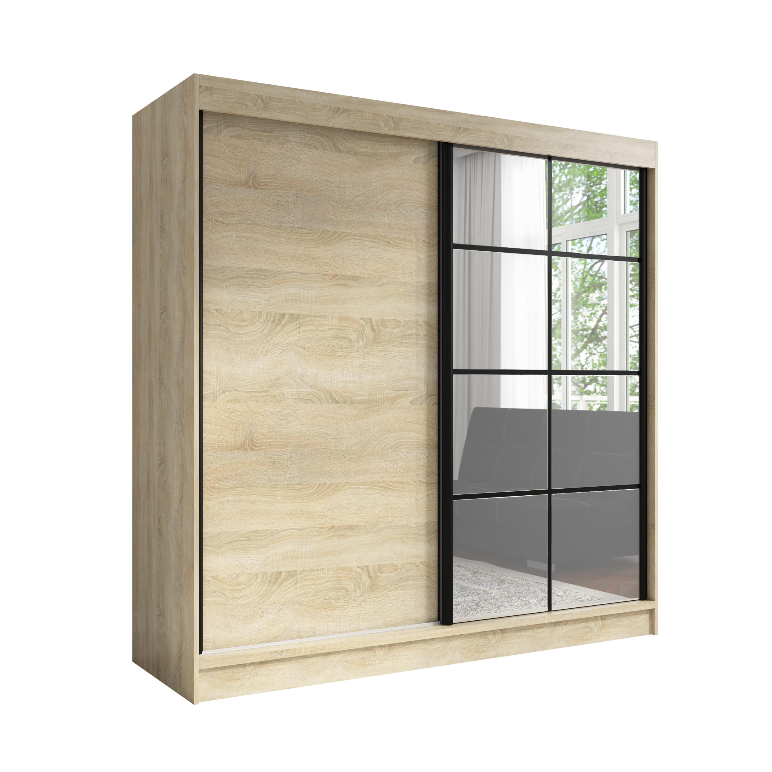 A&J MöbelLand Schwebetürenschrank Braun 200x215x60 cm