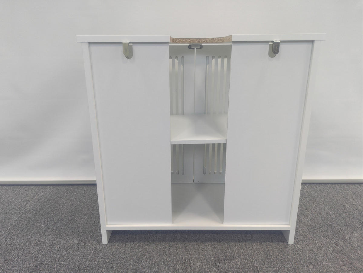 WASCHTISCHUNTERSCHRANK aus MDF 60x30x60 cm und Spanplatte Weiß mit Lamellenfront, verstellbarem Einlegeboden und Stauraum - Weiß, Holzwerkstoff (60/60/30cm) - Modfu