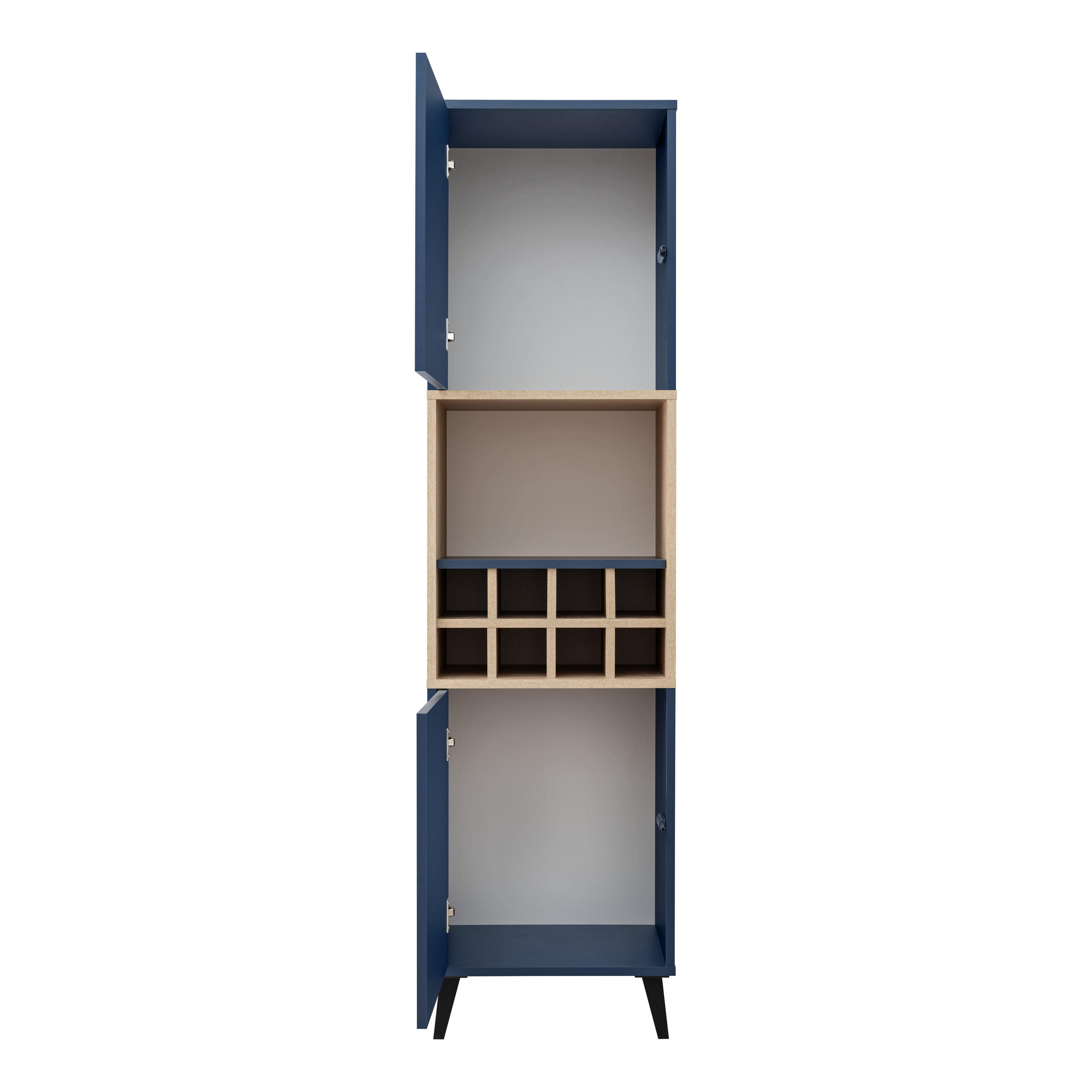 HIGHBOARD MIT WEINSCHRANK FONDI, Blau, Skandinavische Tanne - Blau/Hellbraun, Holzwerkstoff/Metall (45.8/172.6/35cm) - Komodee