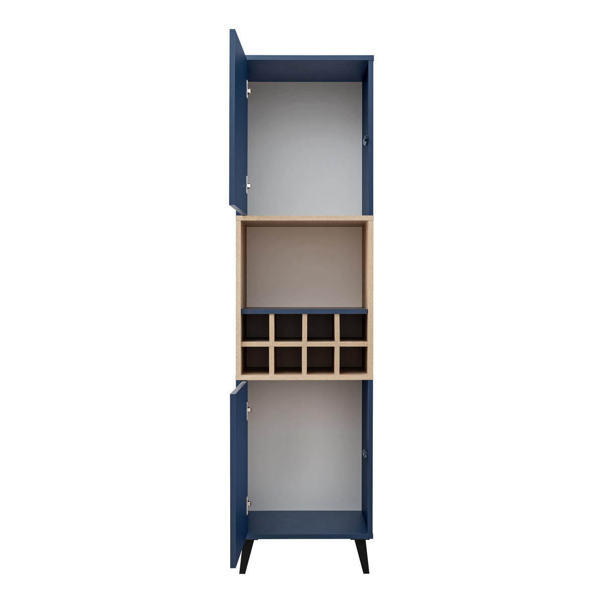 HIGHBOARD MIT WEINSCHRANK FONDI, Blau, Skandinavische Tanne - Blau/Hellbraun, Holzwerkstoff/Metall (45.8/172.6/35cm) - Komodee