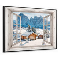 LEINWAND Bilder mit Rahmen - Winterlandschaft - Hütte - Berge - Ausblicke - Aussicht - Natur - 70x50 - Weiß Hochglanz, Textil (70/50cm) - MuchoWow