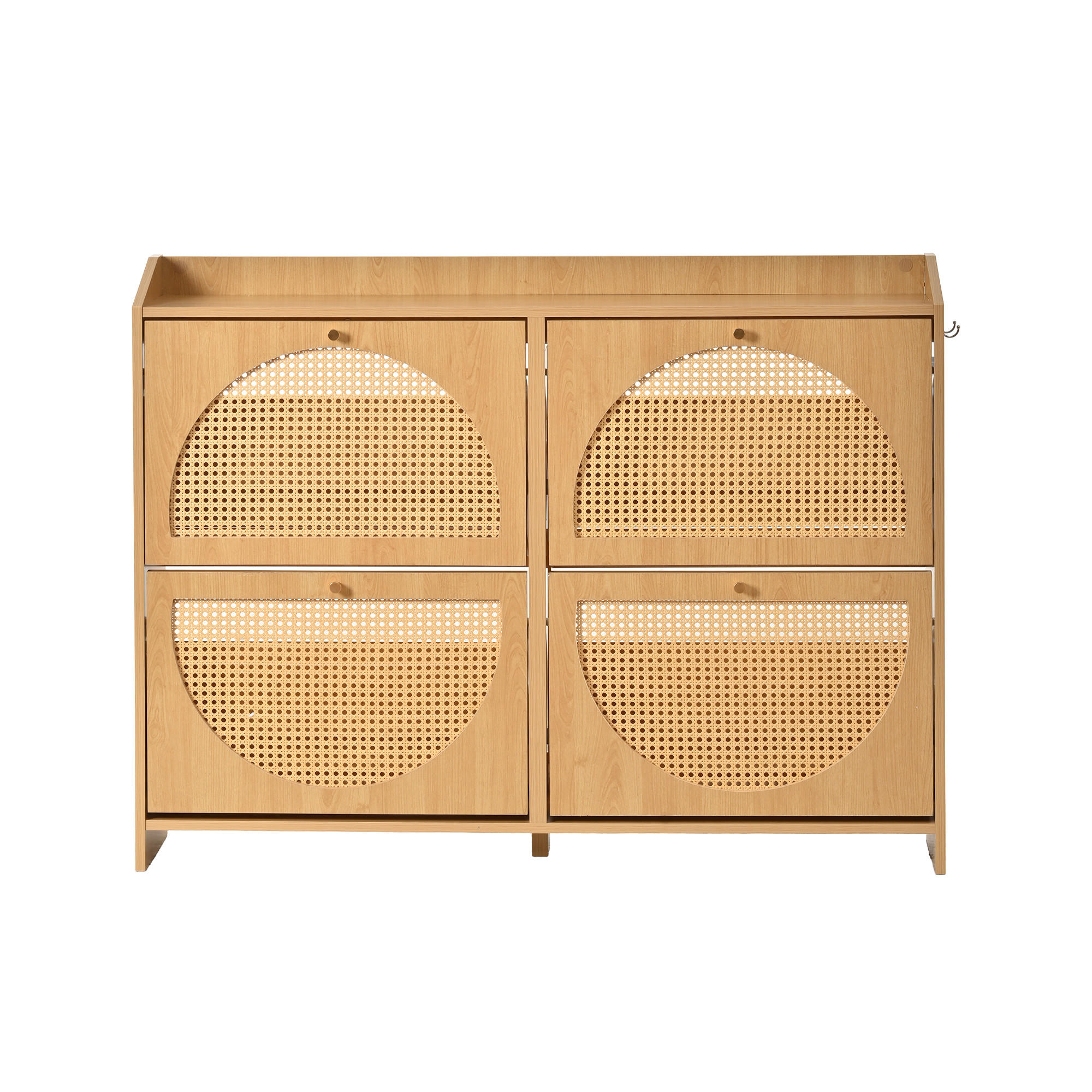 SCHUHSCHRANK 8 Fächer 2 Haken MDF Korbgeflecht Naturholz - Naturfarben, Holzwerkstoff (120/90/24cm) - FLIEKS