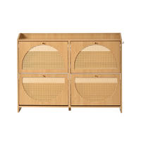SCHUHSCHRANK 8 Fächer 2 Haken MDF Korbgeflecht Naturholz - Naturfarben, Holzwerkstoff (120/90/24cm) - FLIEKS