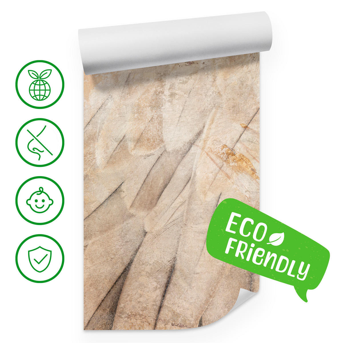 FOTOTAPETE Vogelflügel Beton Retro Stil 450x315 - Beige/Braun, Papier (450/315cm) - Muralo