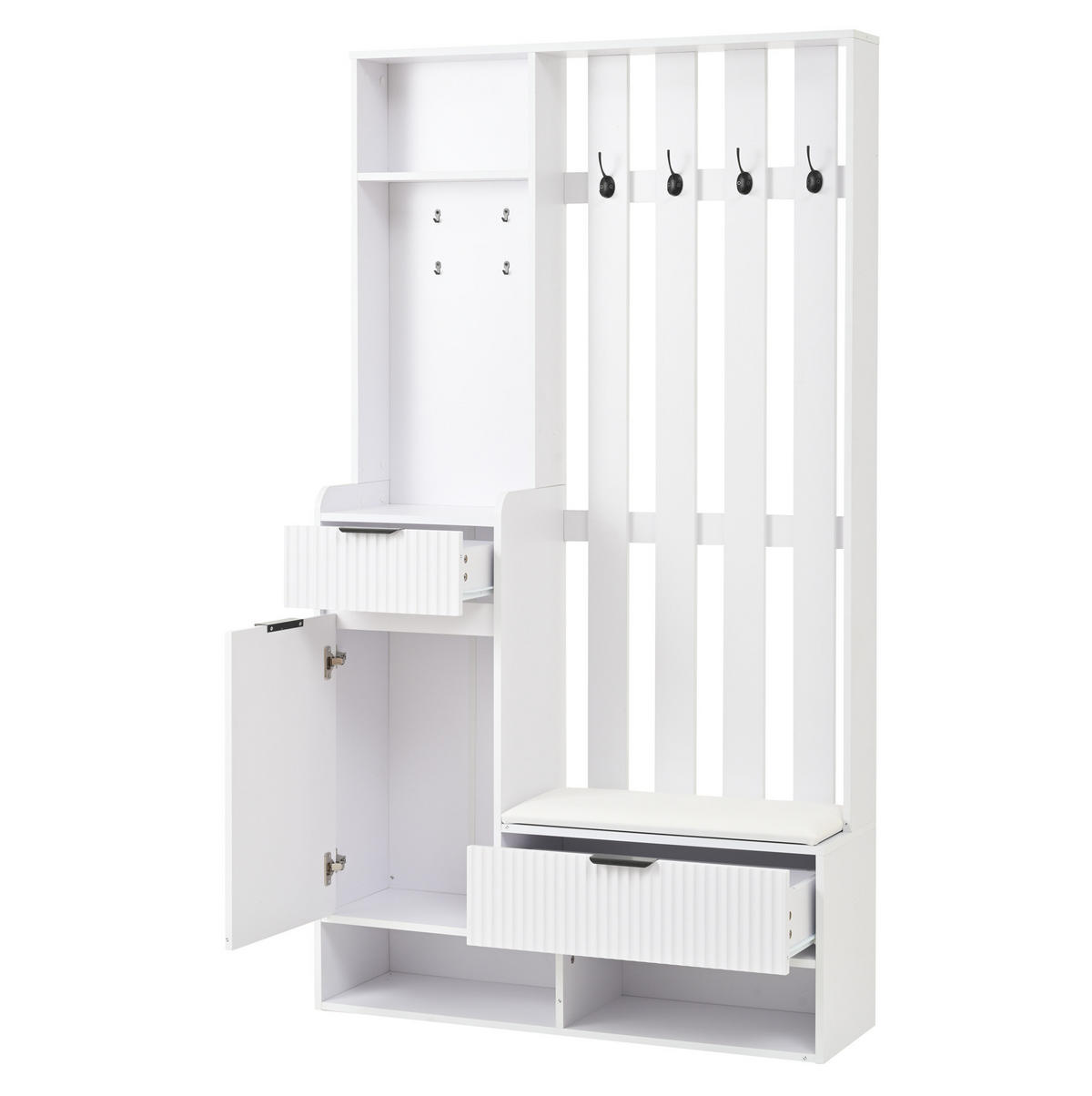 GARDEROBE 6-in-1 mit Sitzbank 100 x 30 x 180 cm Weiß - Weiß, Holzwerkstoff (30/180/100cm) - Beauniv