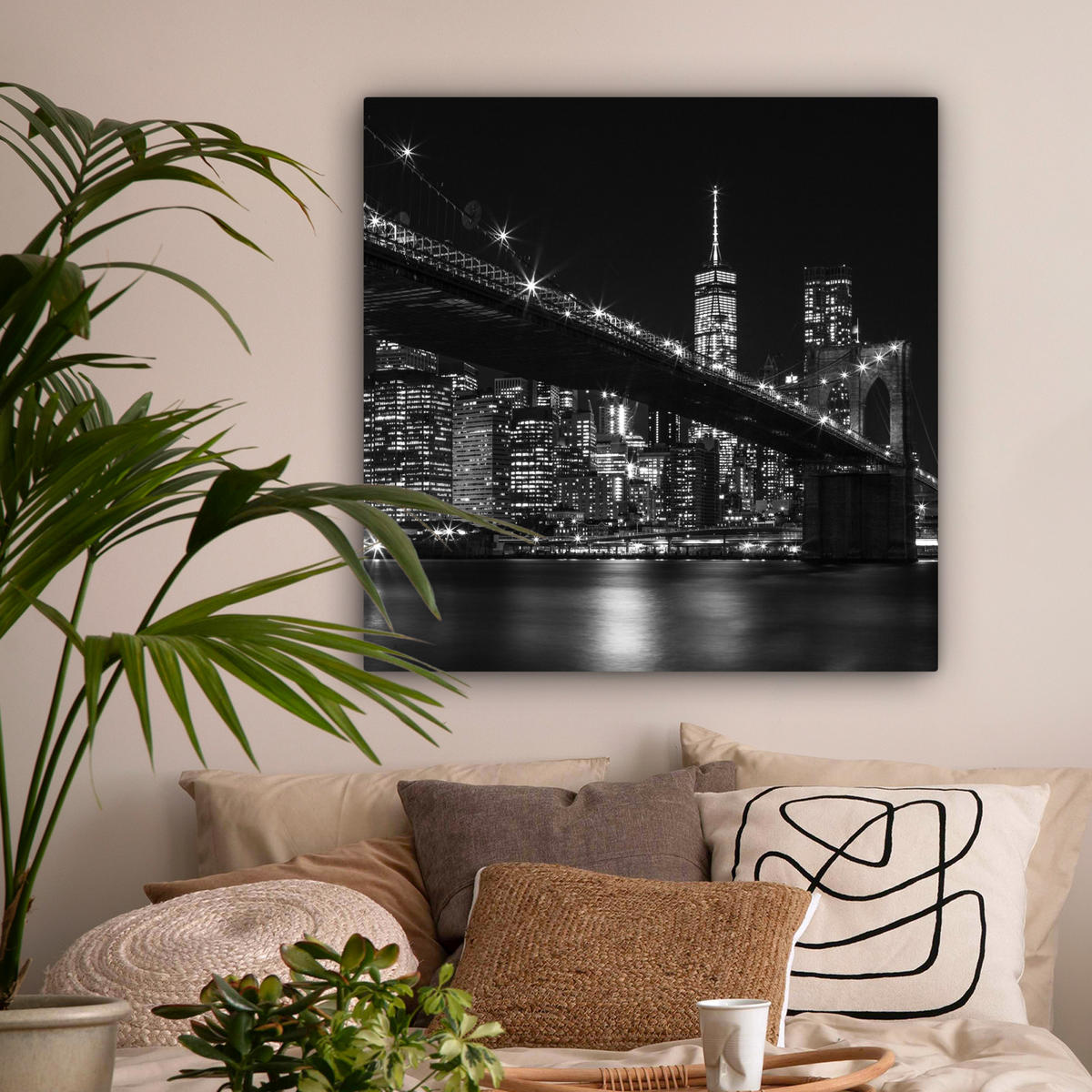 LEINWANDBILD New York - Brooklyn - Brücke Deko Groß 90x90 cm - Schwarz, Textil (90/90cm) - MuchoWow