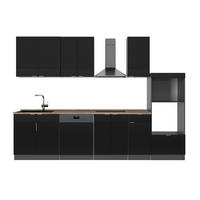 KÜCHENZEILE Fame-Line, Schwarz gestreift/Anthrazit, 300 cm mit Hochschrank, AP Eiche - Anthrazit/Schwarz, Holzwerkstoff (300/81.6/60cm) - Vicco