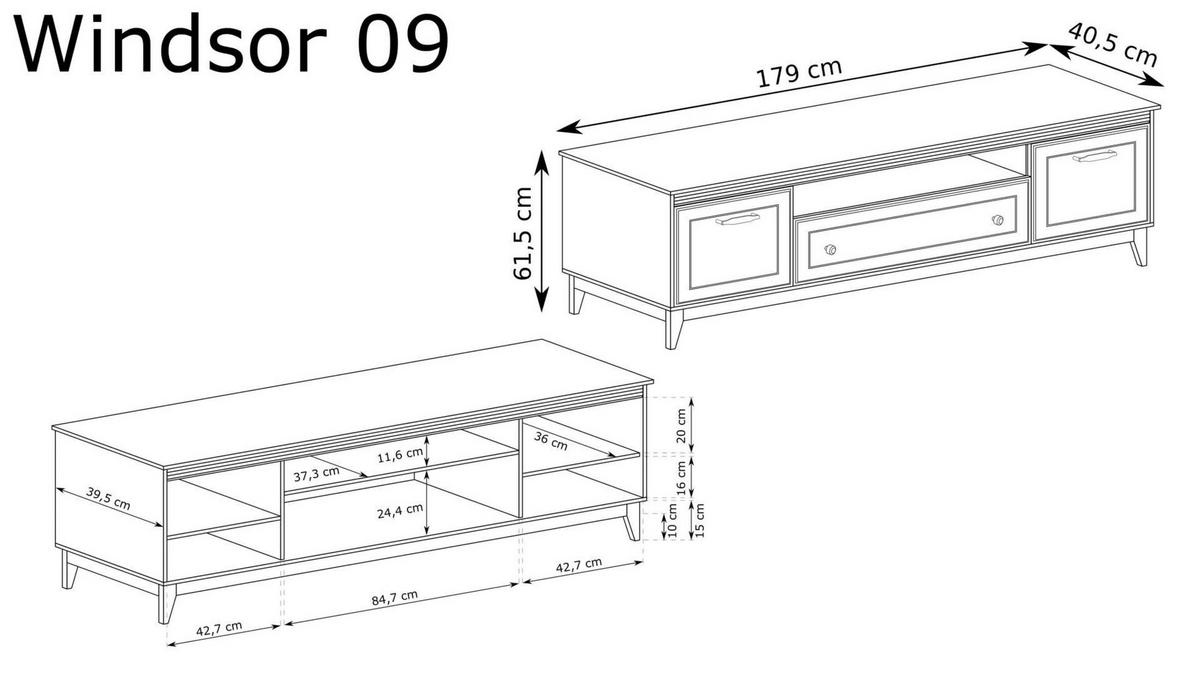 RTV-SCHRANK Windsor Kaschmir, Breite Dreitürige TV-Tisch mit Schublade - Kaschmir, Holzwerkstoff (179/62/41cm) - Bettso