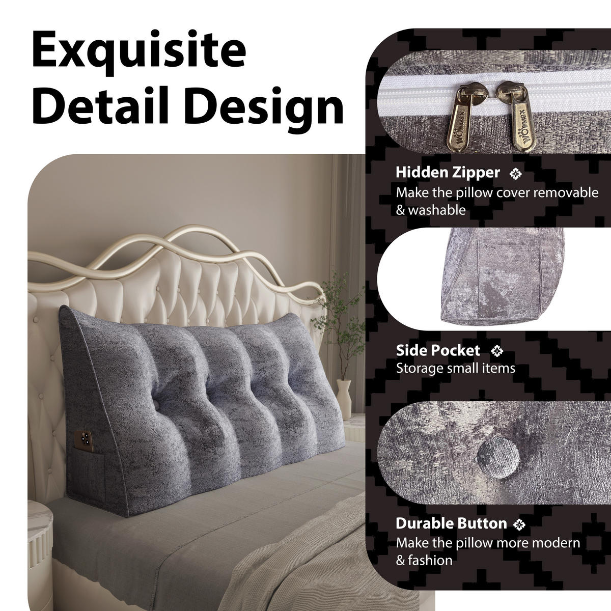 KEILKISSEN Samt Ergonomisches Groß 140cm - Grau, Textil (20/140cm) - Vercart