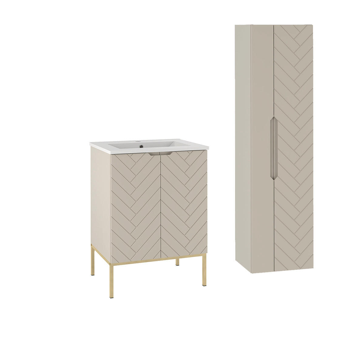 BADMÖBEL 60cm Daria 2er-Set Kaschmir - Beige, Holzwerkstoff (60/84/45.8cm) - Petits-meubles