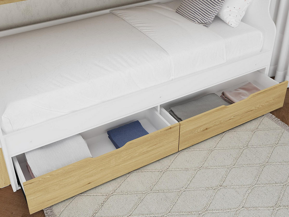 ETAGENBETT mit Stauraum - 90 x 190 cm - Weiß & Holzfarben - YALOVA - Naturfarben, Holz (99.5/235.1cm) - Vente-Unique