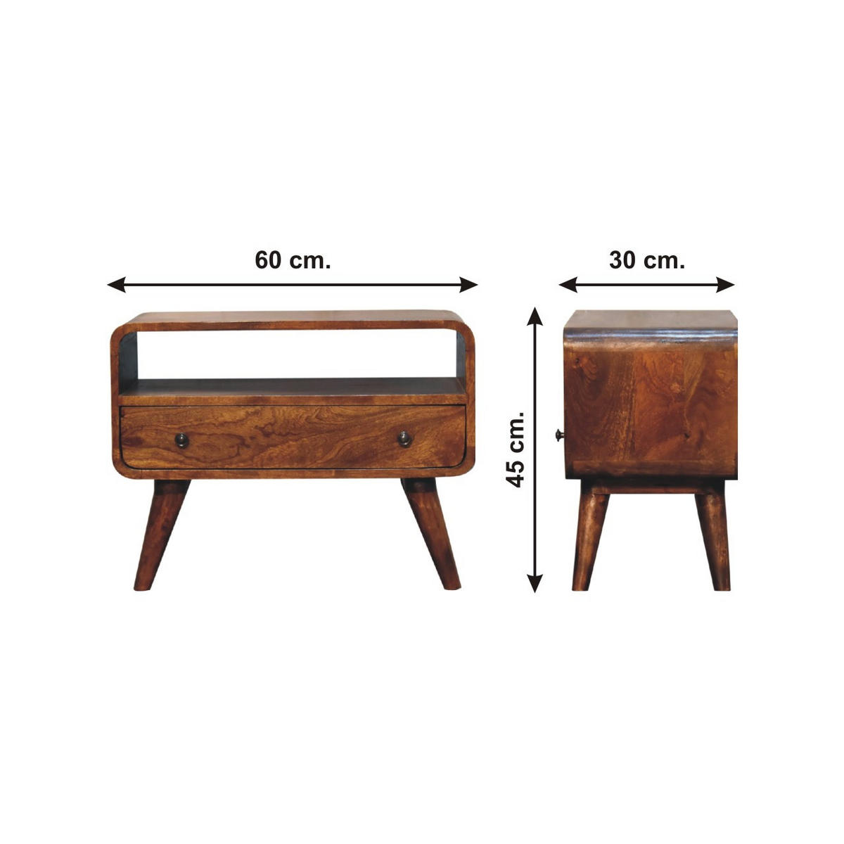 LOWBOARD Mini mit gebogener Form, Braun - Messingfarben/Braun, Mangoholz/Holz (30/45/60cm) - Artisan Furniture