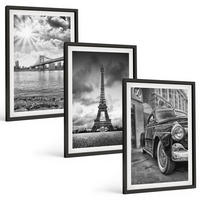BILDER SET 3er Set - 40x60 cm Schwarzer Rahmen - Stadtansichten, Brücken, Eiffelturm - Schwarz, Kunststoff (40/60cm) - TULUP