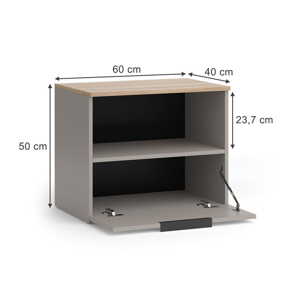 KOMMODE Wido Greige 60 x 50 cm mit klappe - Greige/Sonoma Eiche, Holzwerkstoff (60/50/40cm) - Vicco