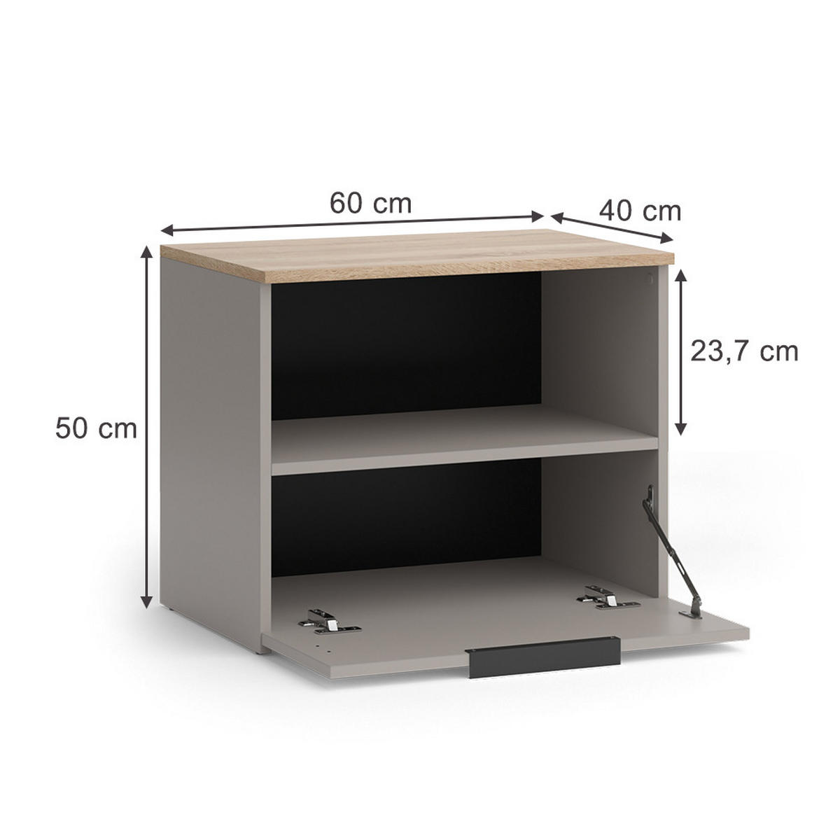 KOMMODE Wido Greige 60 x 50 cm mit klappe - Greige/Sonoma Eiche, Holzwerkstoff (60/50/40cm) - Vicco
