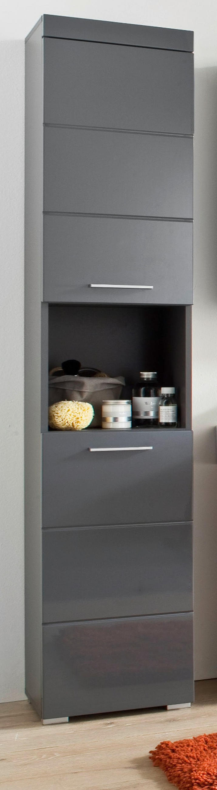 HOCHSCHRANK grau Hochglanz 37 x 190 cm, Badschrank 2-türig - Grau, Holzwerkstoff/Kunststoff (37/190/31cm) - Top.Furn