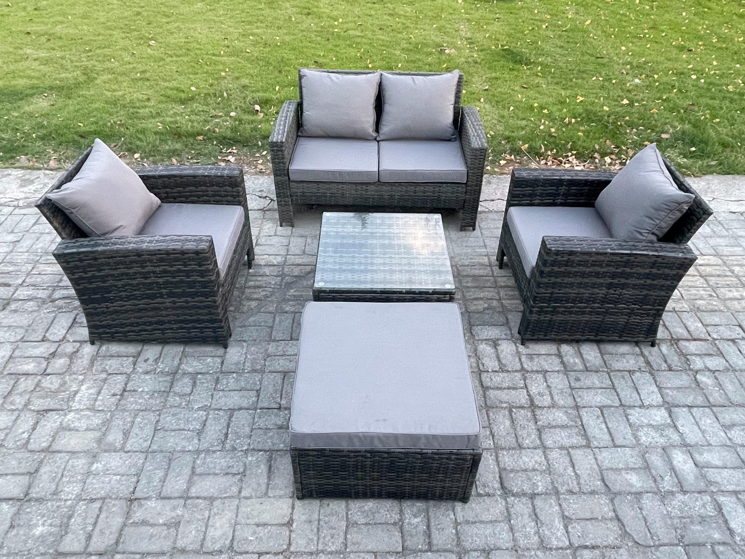 GARTENSOFA Hohe Rückenlehne Polyrattan Dunkelgrau 5-Sitzer - Dunkelgrau, Metall - Fimous