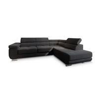 ECKSOFA APIRO R-S Schwarz Kordstoff mit Schlaffunktion - Schwarz, Holz (276/202cm) - MASSENO