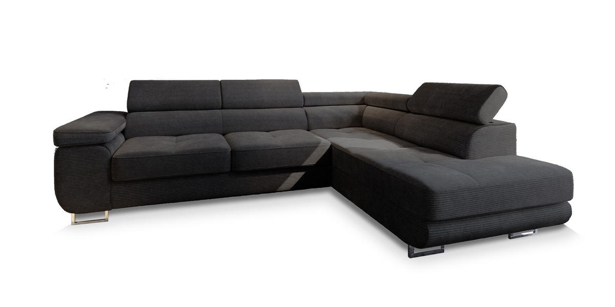ECKSOFA APIRO R-S Schwarz Kordstoff mit Schlaffunktion - Schwarz, Holz (276/202cm) - MASSENO