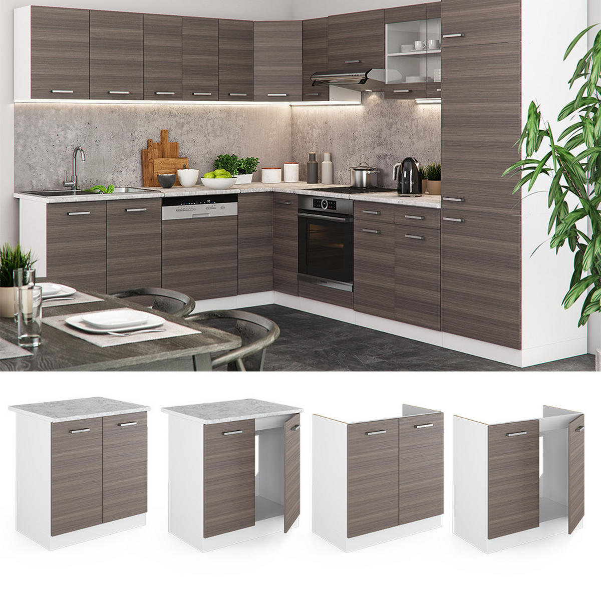 SPÜLENUNTERSCHRANK R-Line Grau 80 cm ohne AP - Weiß/Braun, Holzwerkstoff (80/81.6/46cm) - Vicco