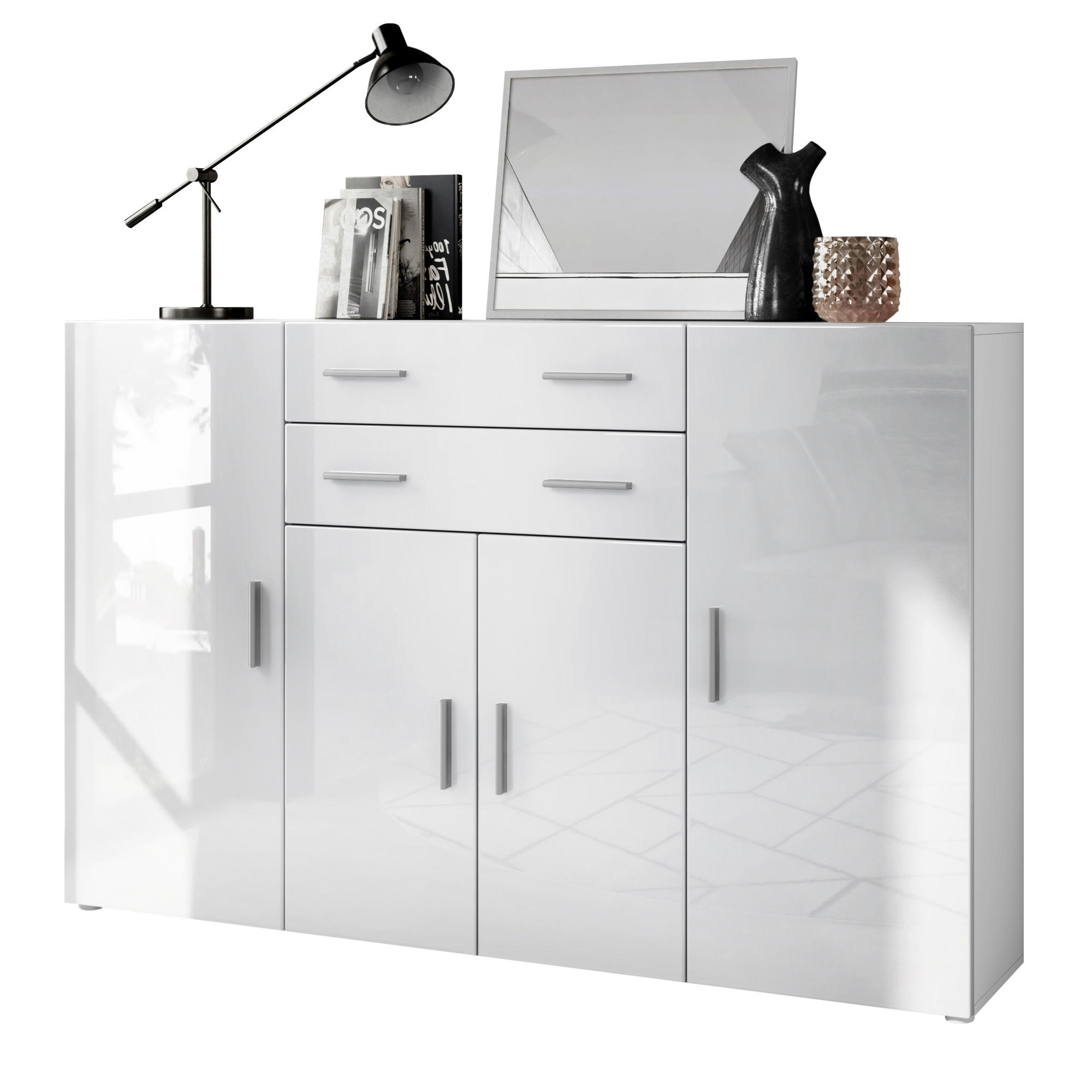 Vladon Highboard Weiß Hochglanz 166.5x106.5x35 cm
