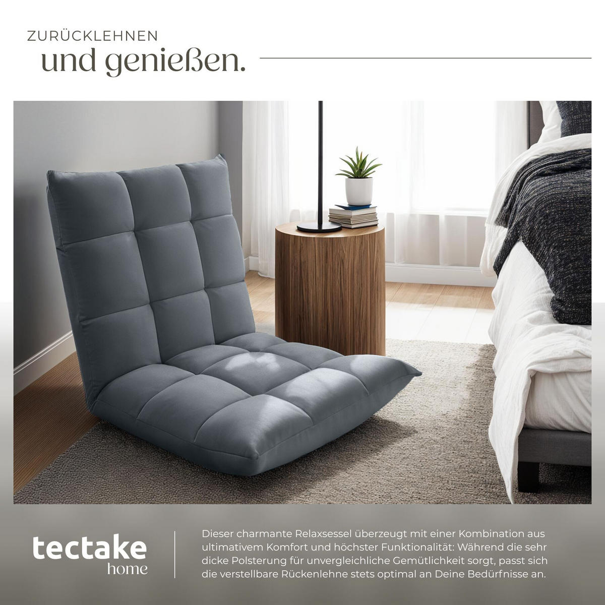 RELAXSESSEL Snooze ,108 x 57 x 13,5 cm,grau - Grau, Textil (57/13.5/108cm) - tectake