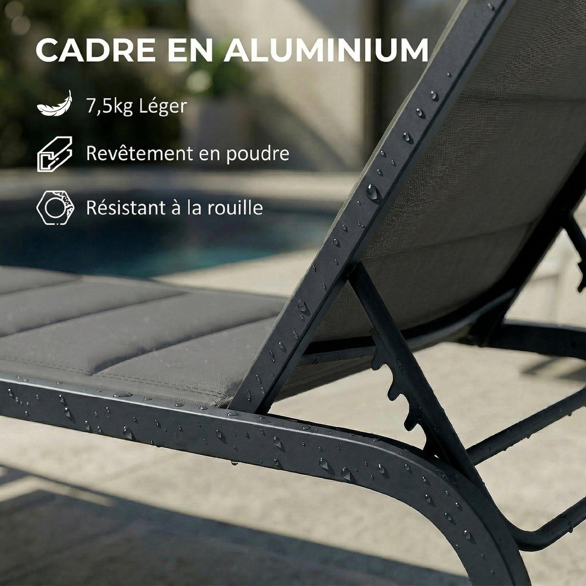 SONNENLIEGE DE-15707 6 Positionen mit Rollen Dunkelgrau - Dunkelgrau, Metall (165/94/62cm) - ComfortXL