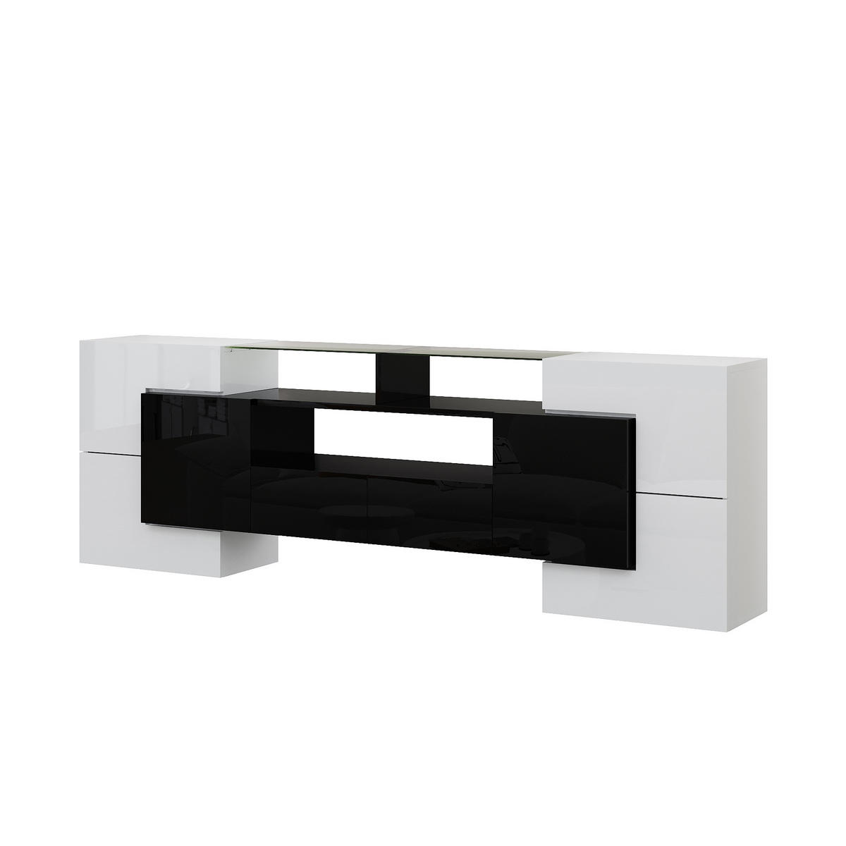 TV-SCHRANK in Hochglanz Weiß/Schwarz mit LED, 4 Türen und 2 Schubladen 200/35/60 cm - Weiß, Holzwerkstoff (200/60/35cm) - Redom