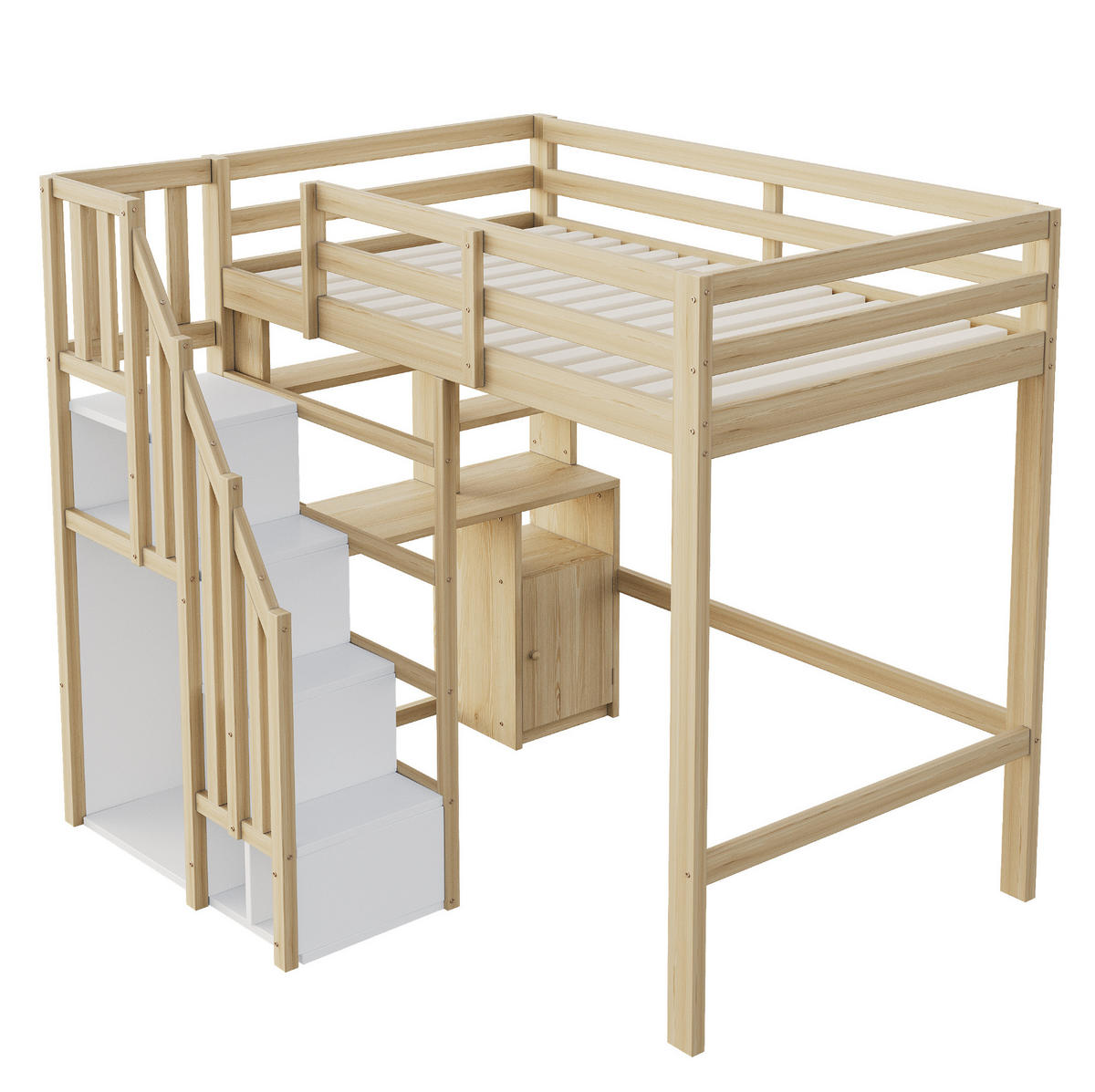 HOCHBETT 90/200 cm Naturholz mit Schreibtisch und Stauraum - Naturfarben, Holzwerkstoff (90/200cm) - OKWISH