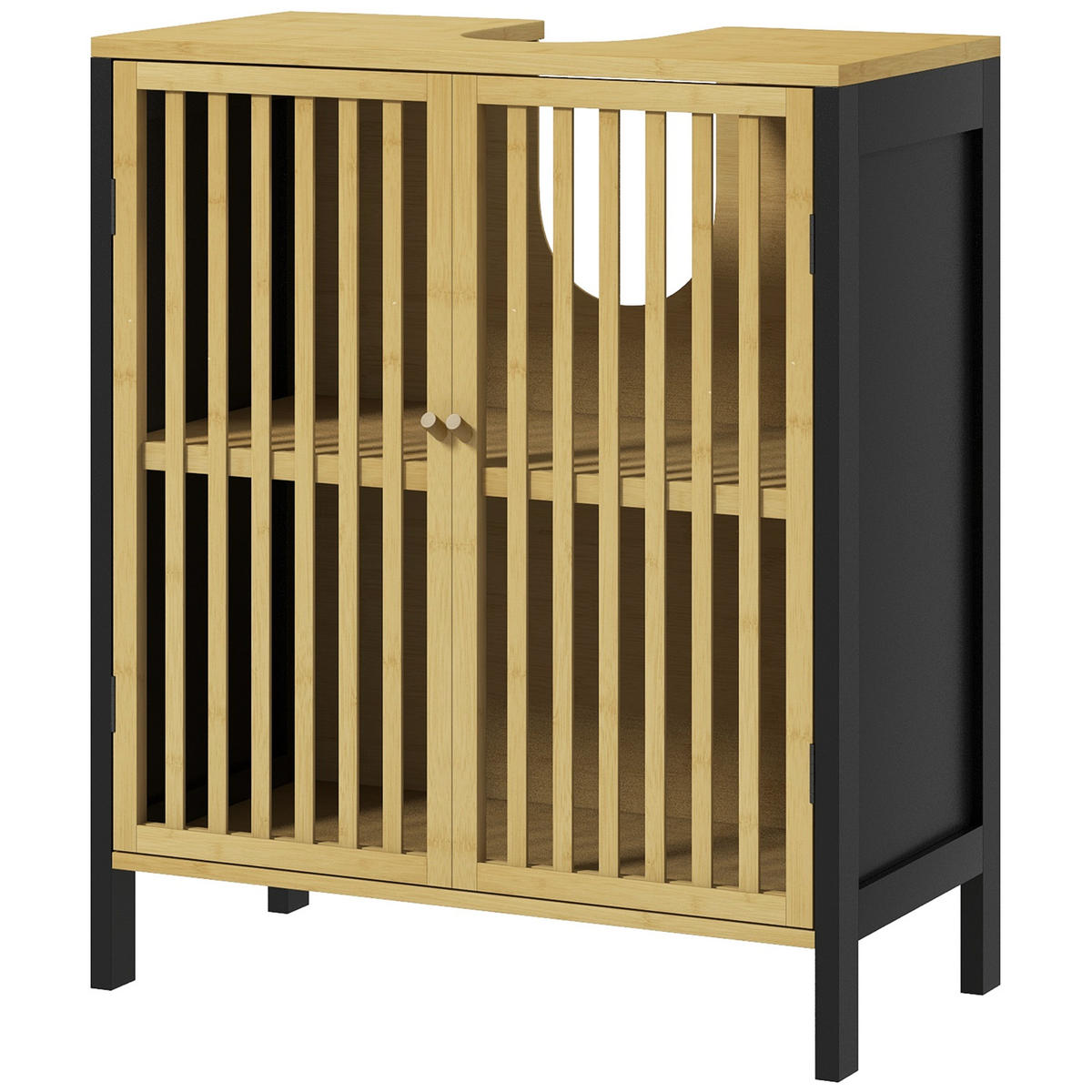 WASCHBECKENUNTERSCHRANK DE-15885 mit 2 Türen Schwarz/Natur - Naturfarben, Holzwerkstoff (60/70/30cm) - ComfortXL