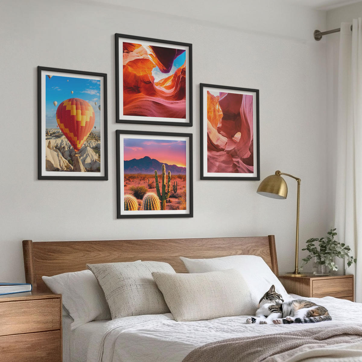 BILDER SET 4er Set - 50x50 cm & 40x60 cm Schwarzer Rahmen - Landschaften von Wüstenschluchten - Schwarz, Kunststoff (50/50cm) - TULUP