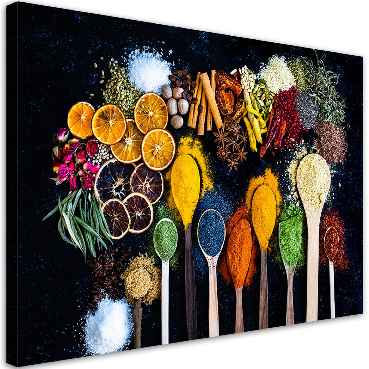 BILD AUF LEINWAND Kräuter Gewürze für die Küche 90x60cm - Multicolor, Textil (90/60cm) - Feeby