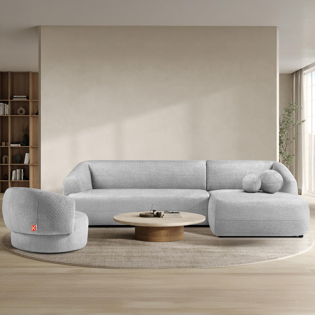 ECKSOFA RECHTS VIRA, Grau, Chenille - Schwarz/Grau, Holz/Holzwerkstoff (300/160cm) - KONSIMO®
