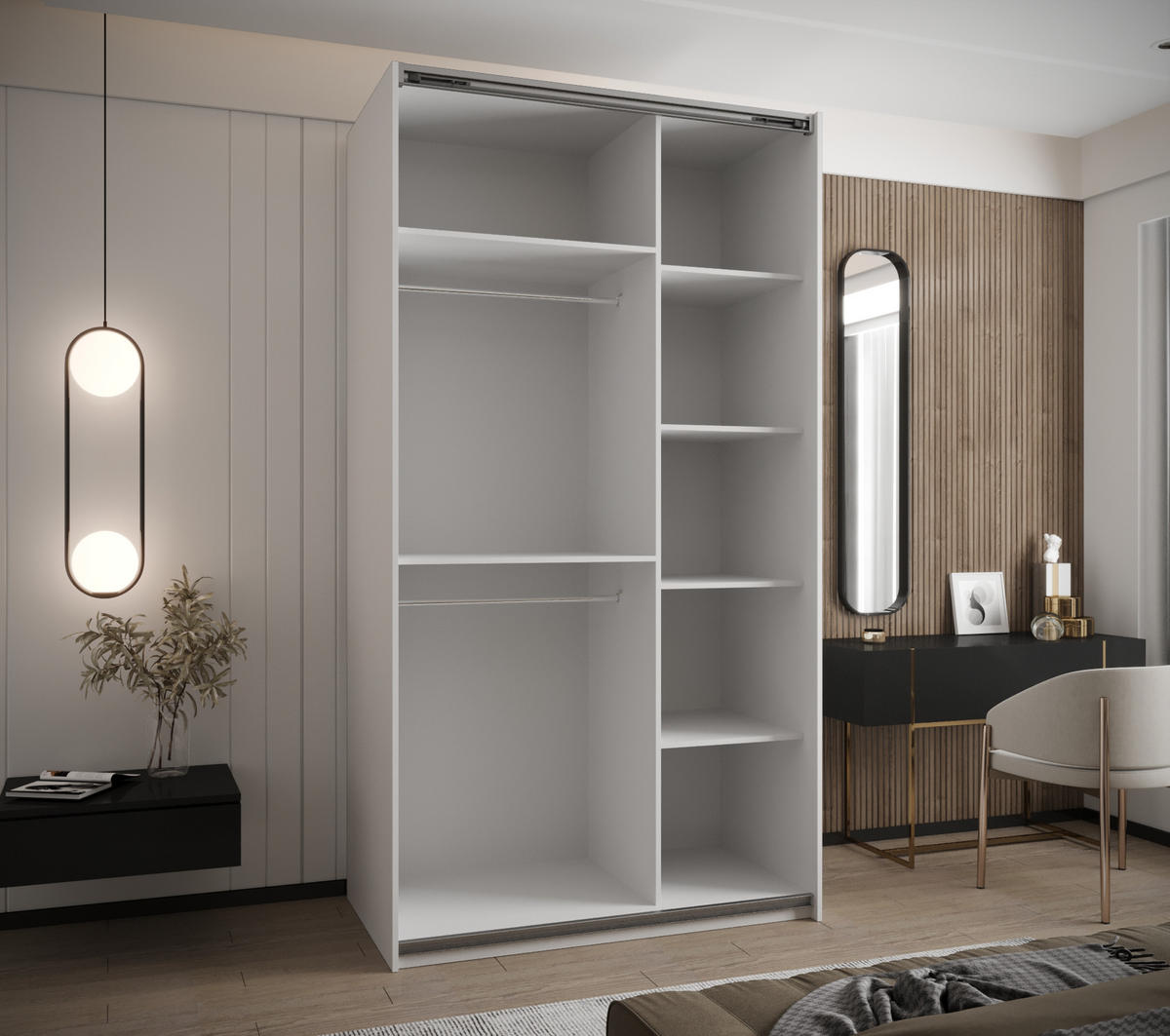 SCHWEBETÜRENSCHRANK 245,5/140/64 2-türig - Silberfarben/Schwarz, Holz/Metall (140/245/64cm) - Abiks Möbel
