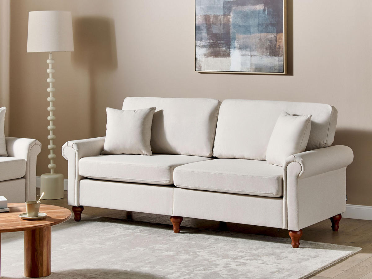 3-SITZER-SOFA hellbeige Ginnerup - Beige/Dunkelbraun, Textil (195/84/76cm) - Beliani