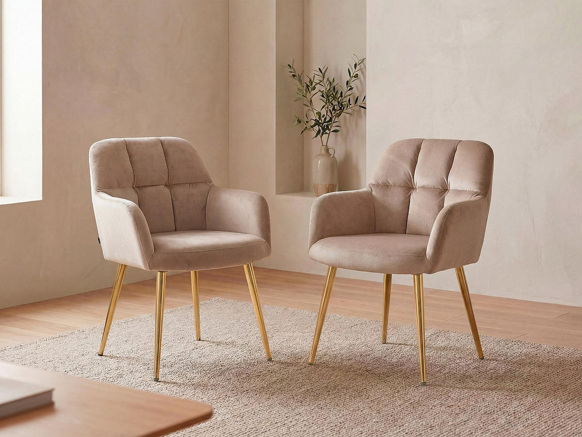 STUHL - 58.5 cm x 62 cm - Samt - Beige - PEGA - Beige, Textil (58.5/78/62cm) - Vente-Unique