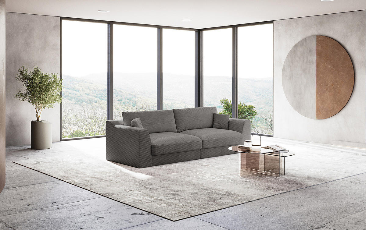 BIG-SOFA - Grau, Kunststoff/Textil (274/90/112cm) - home24