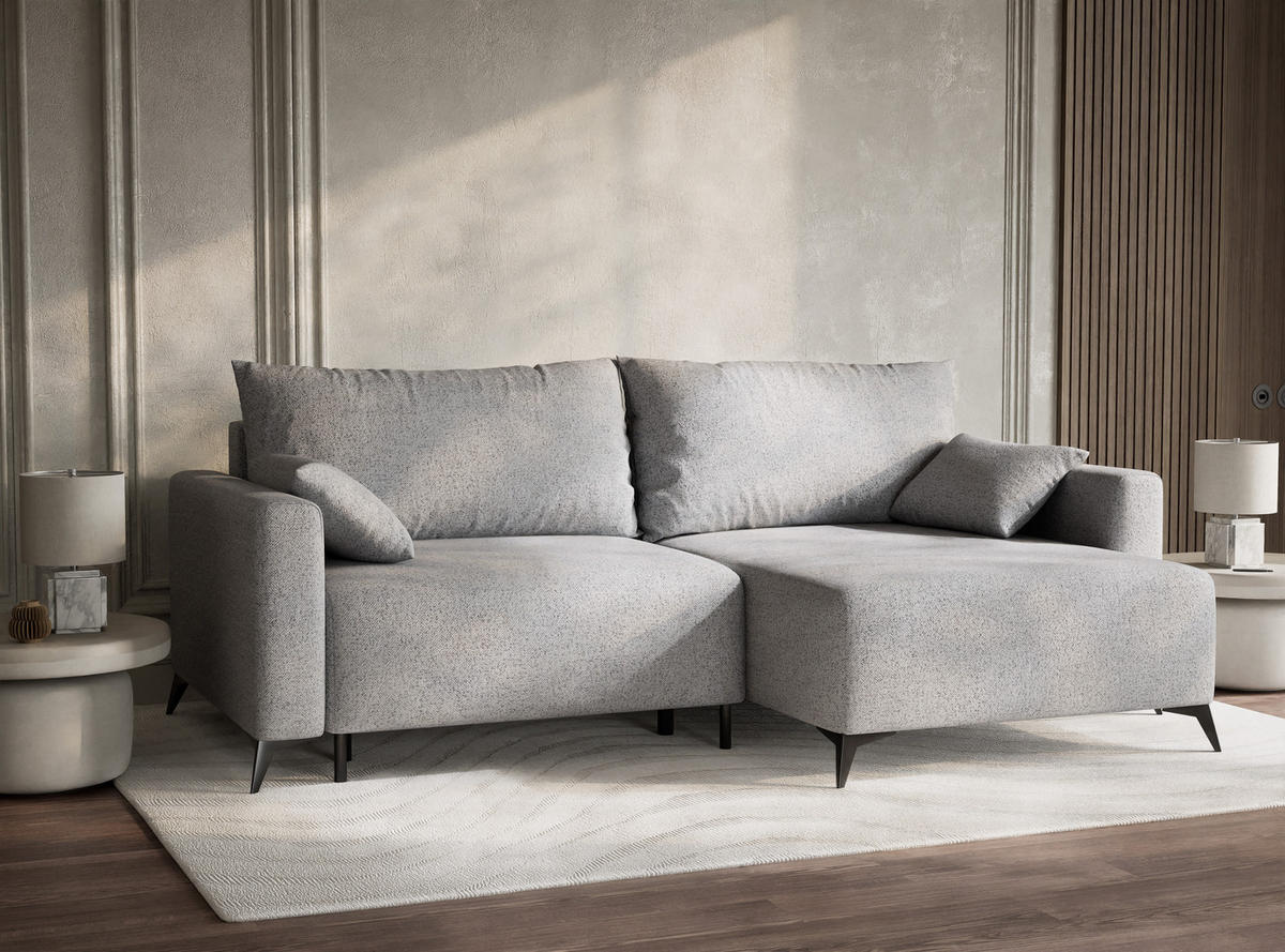 ECKSOFA MIT SCHLAFFUNKTION Leon Hellgrau Webstoff - Hellgrau/Schwarz, Holz/Holzwerkstoff (239/148cm) - Maison de Reve