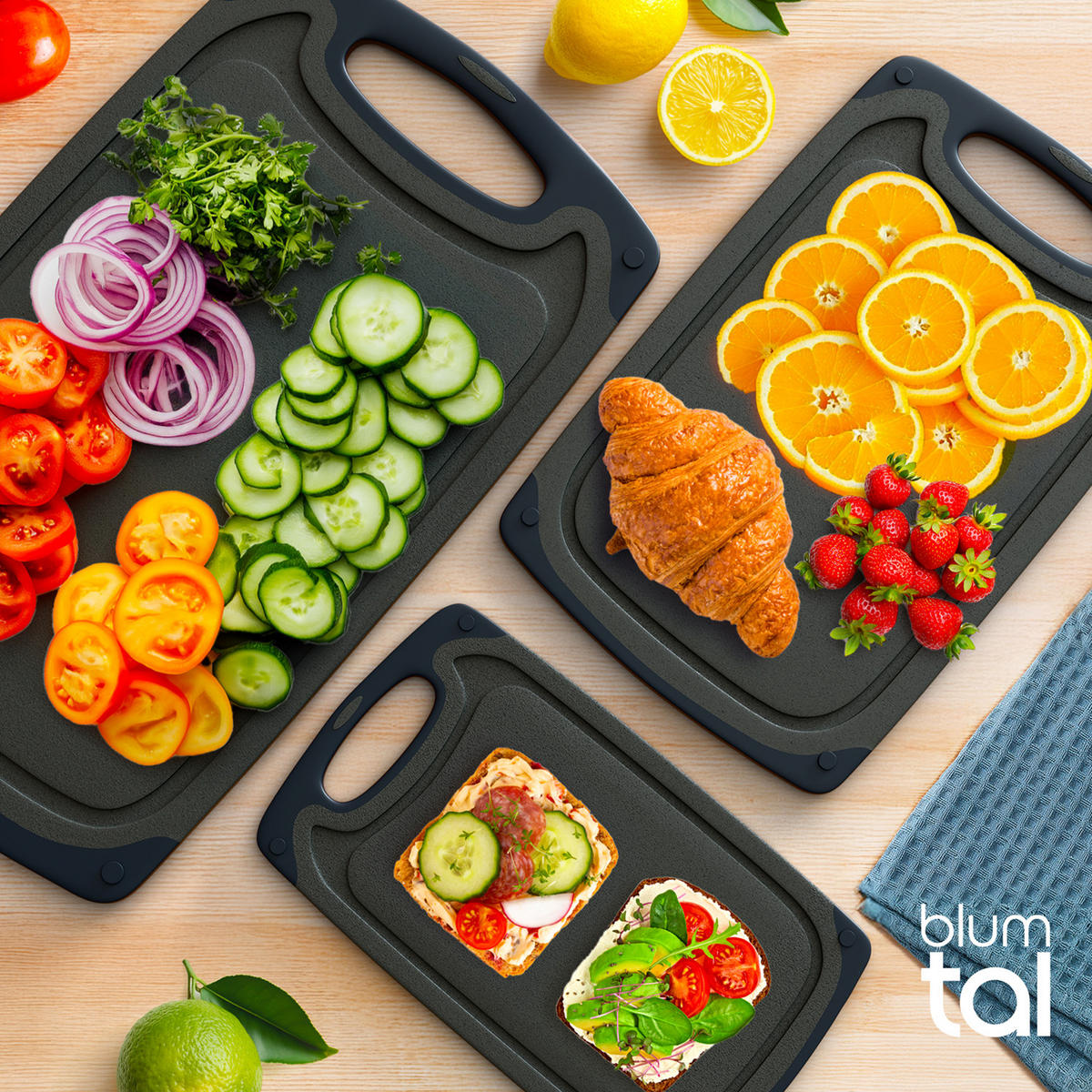 SCHNEIDEBRETT 3er Set Dunkelgrau - Dunkelgrau, Kunststoff (25/0.75cm) - Blumtal