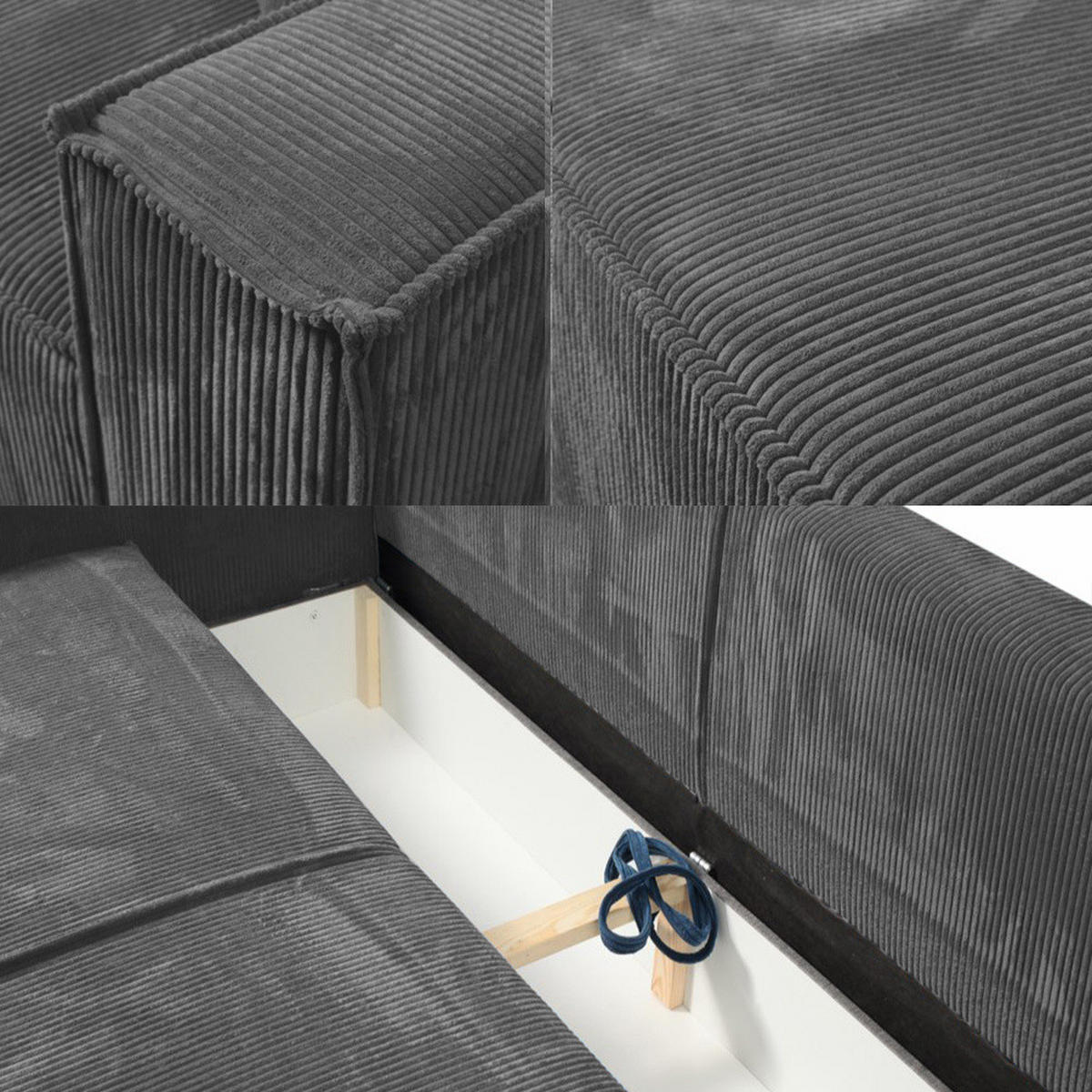 SCHLAFSOFA mit Bettkasten und Cordstoff MONA Graphit - Grau, Holzwerkstoff (255/85/105cm) - Compleo24
