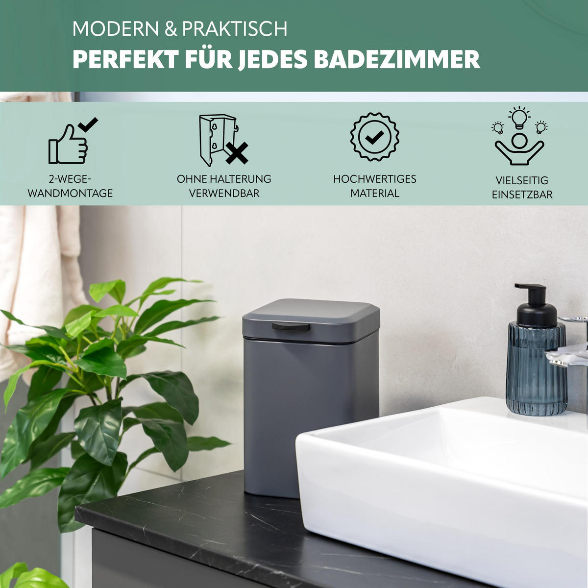 WAND-KOSMETIKEIMER, grau - Grau, Metall (16/24/23cm) - bremermann