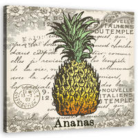 WANDBILD vintage ananas - Gelb, Textil (50/50cm) - Feeby