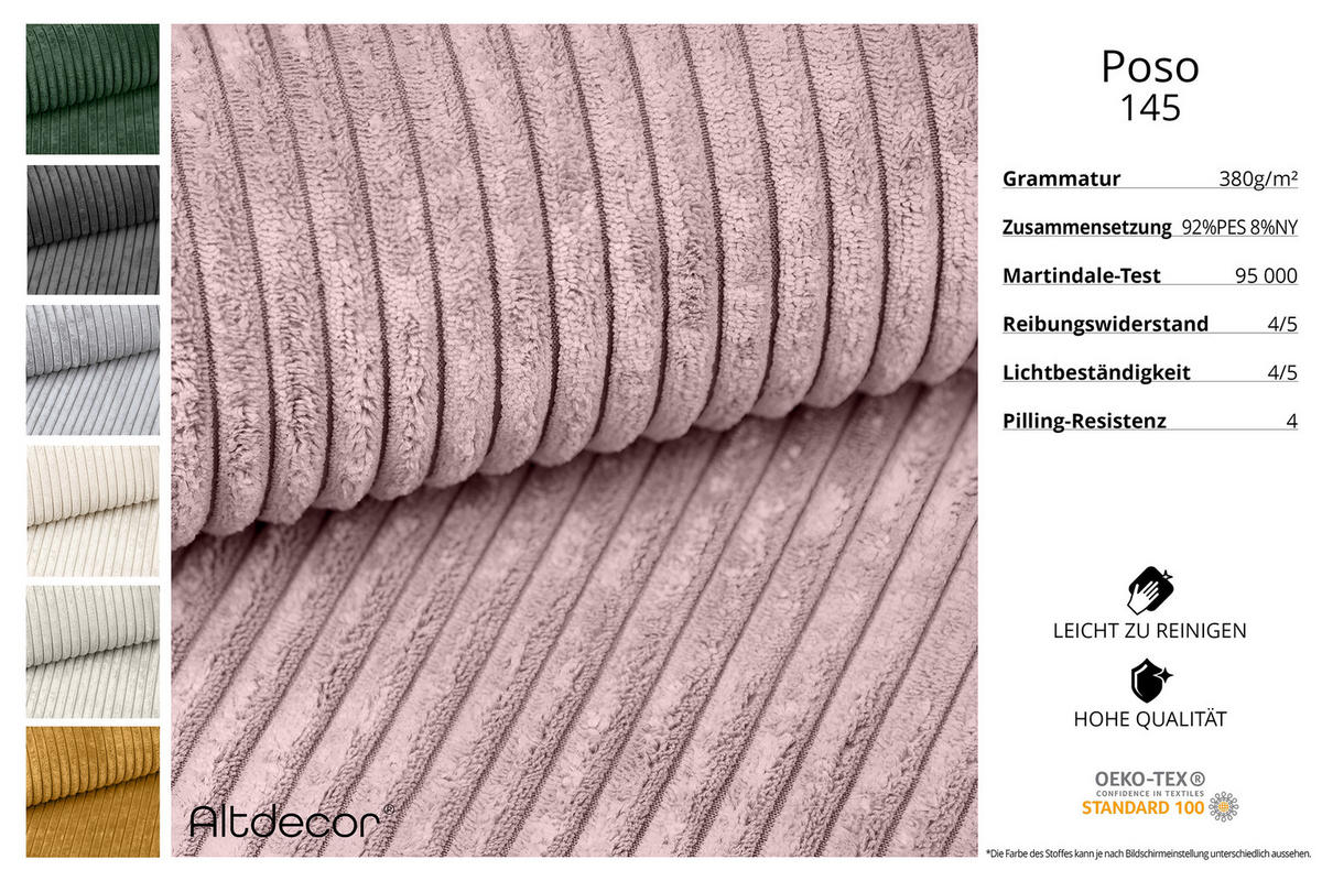 ECKSOFA mit Schlaffunktion und Bettkasten LIRA-L - 264x172x89 Rosa - Rosa, Holzwerkstoff/Textil (264/172cm) - ALTDECOR