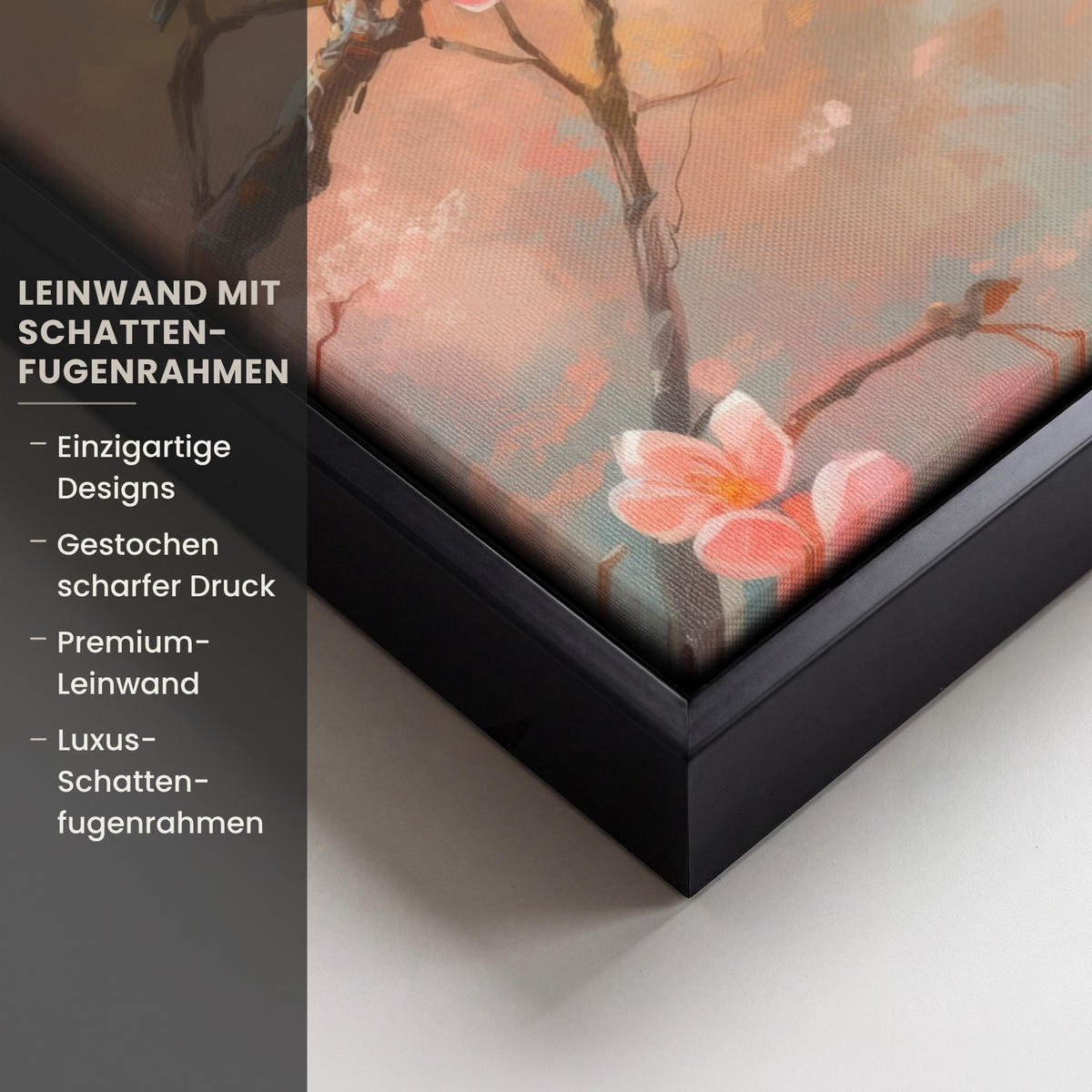 LEINWAND Bilder mit Rahmen - Rotkehlchen - Zierpflanze - Blütenzweig - 30x40 - Hellrosa, Textil (30/40cm) - MuchoWow