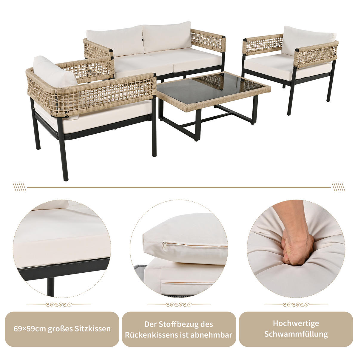 LOUNGEGARNITUR beige - Beige, Metall - Urban Meuble