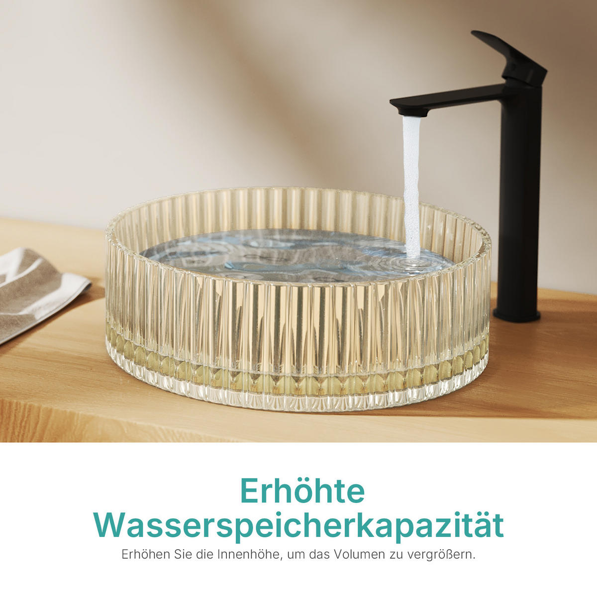 WASCHBECKEN Klarglasspüle Champagner Ø40 / 12 cm - Champagner, Glas (40/12/40cm) - EMKE